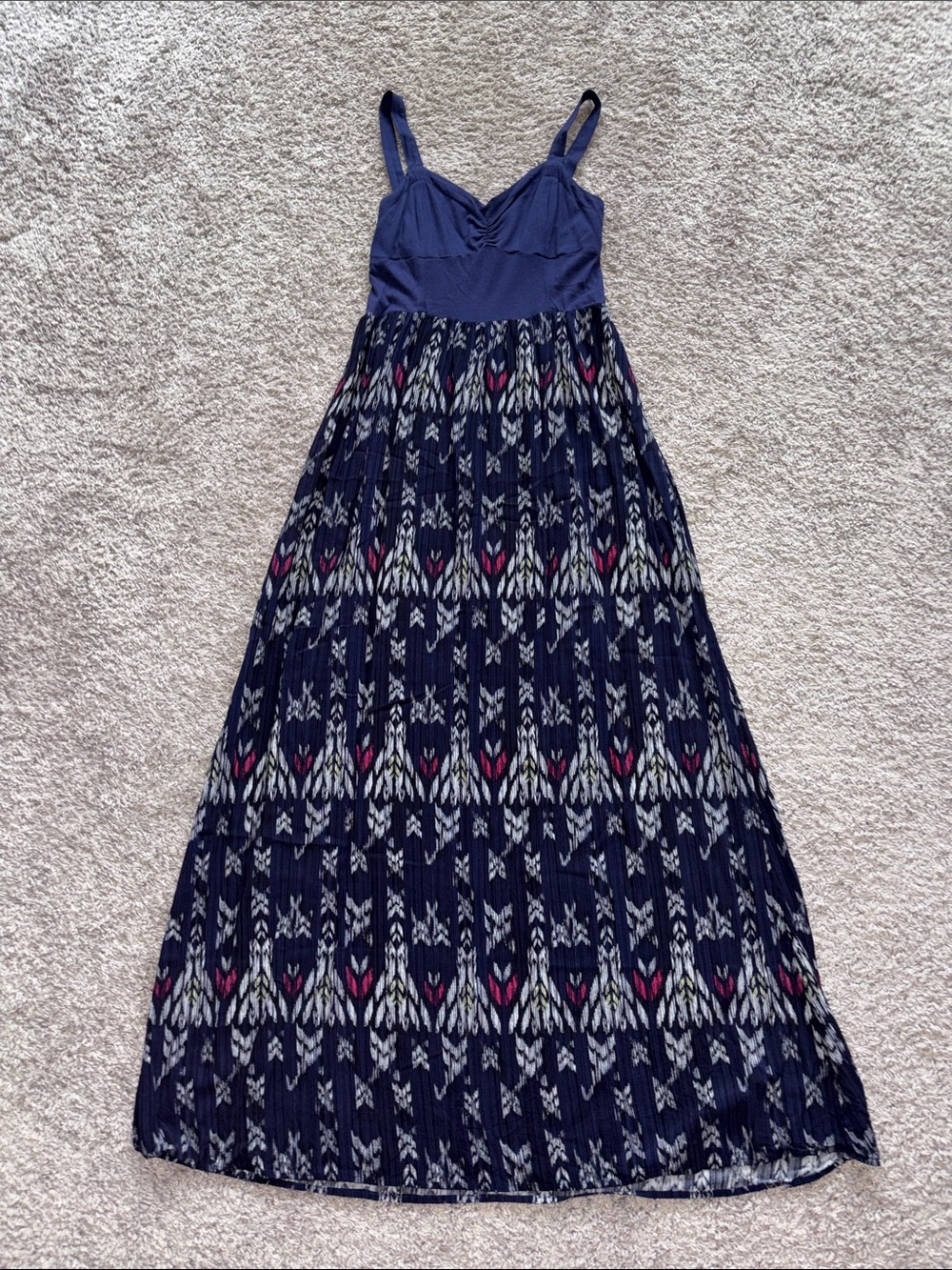 Mudd Navy Patterned Maxi Dress with Pink yellow Accents